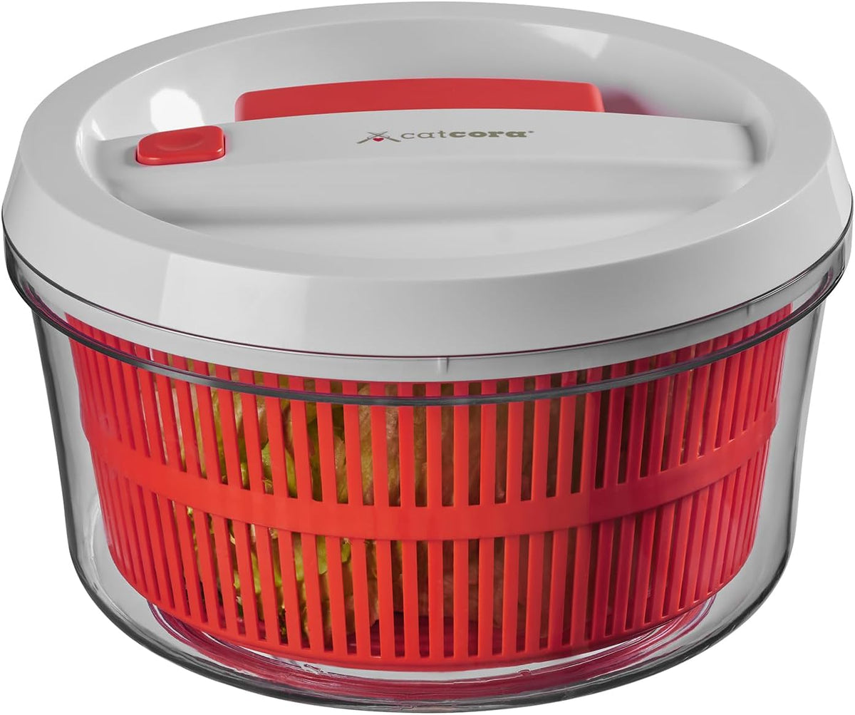 Quickspin One-Handed Salad Spinner, Accelerated Pump-Action With Built-In Break For Perfectly Dried Salad Greens, Ergonomic Single-Hand Design