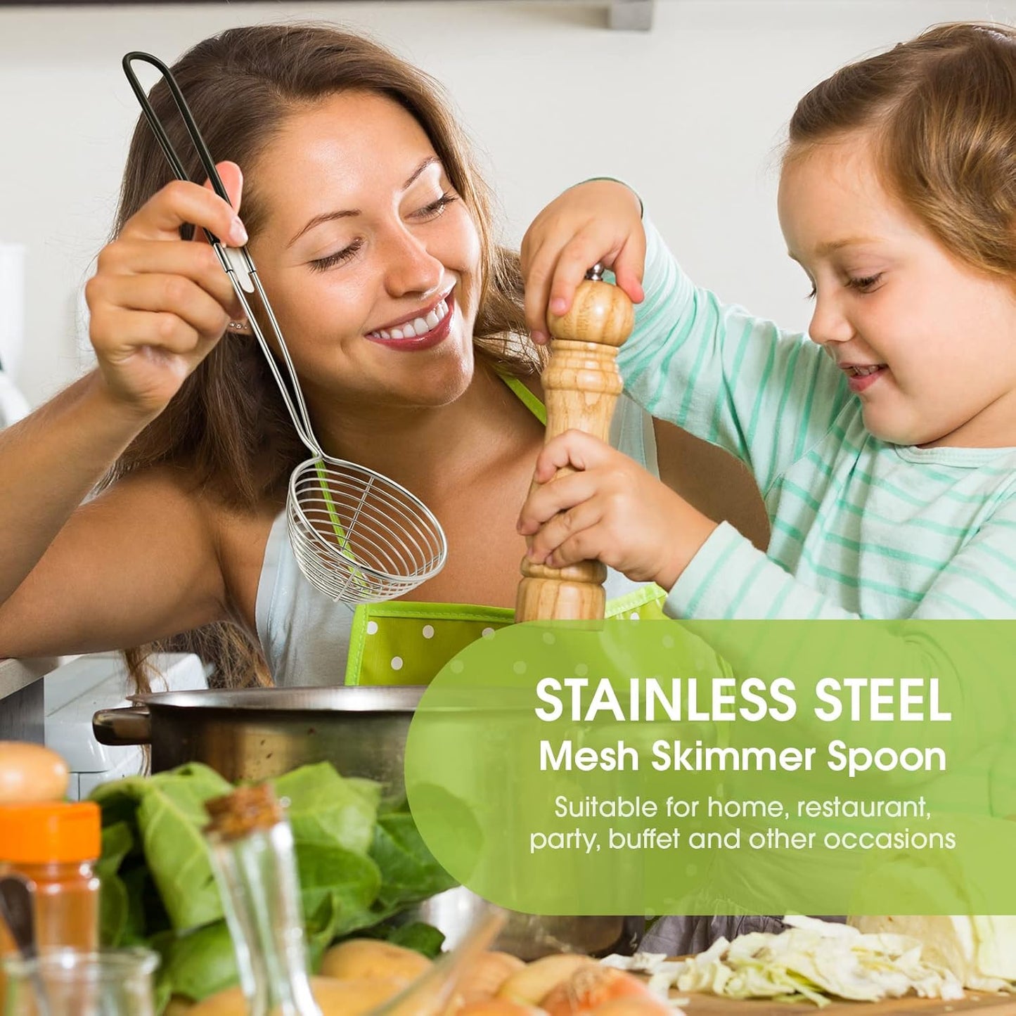 4 Pieces Hot Pot Kit Strainer Scoops Stainless Steel 2.5 Inch Mini Spider Strainer Skimmer Pasta Mesh Spoon Asian Skimmer Spoon Ladle with Handle for Home (Black)