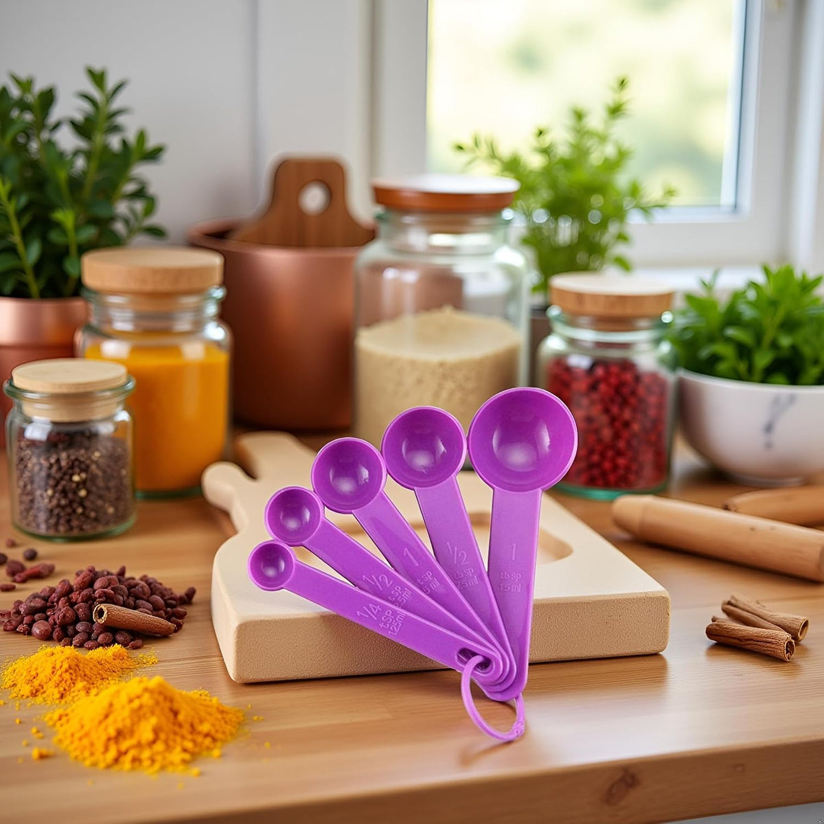 5Pcs Measuring Spoon for Baking White Plastic Teaspoon Tablespoon X9G5 Tool Measuring Utensil,Fits in Spice Jars Purple Gift Measuring Dry and Liquid Ingredients