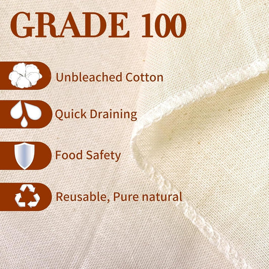 Cheese Cloths 10Pcs 20x20 Inch Cotton Unbleached for Straining | Cheese Cloth Making Yogurt Juice Cooking Turkey | Grade 100 Cheese Cloths Bag for Straining | Reusable Muslin Cheesecloth