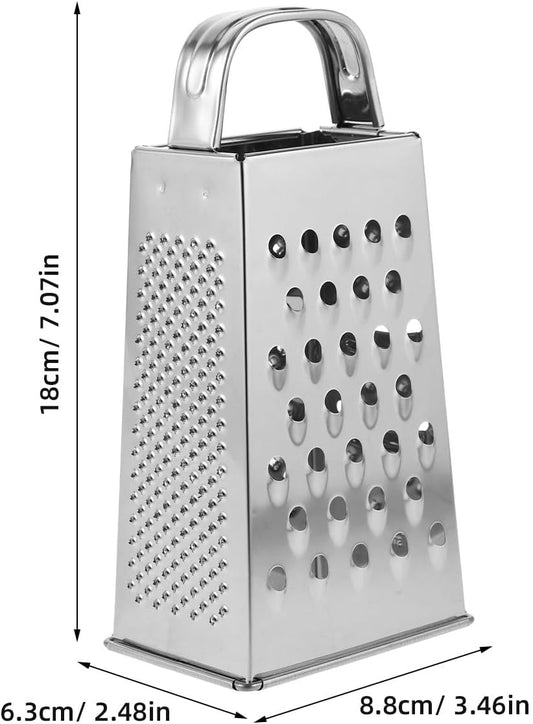 Stainless Steel Grater for Kitchen 4 Sided Cheese Grater Metal with Handle Vegetable Grating Tool and Food Shredder for Potato Ginger Garlic 7.08 X 3.46 X 2.48 in 1 Pack