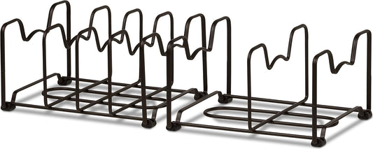 2PK Kitchen Cabinet Pan and Pot Lid Organizer Rack, Total 6 Compartments, Bronze