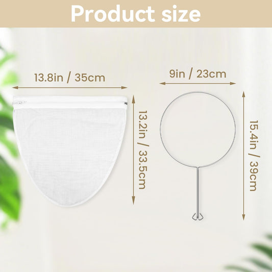 1 Pack Ultra Fine Mesh Strainer Bags, Reusable with Stainless Steel Handle, Filter for Nut Milk, Coffee, Juice, Cheese, Honey, and More (Large)