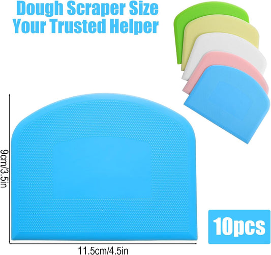10 Pcs Plastic Bench Scraper for Baking - Bowl Dough Scraper for Bread Cutter - Multifunctional Kitchen food Scrapers Tool with Curved Edge, Cake Baking, Fondant Icing Smoother