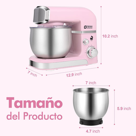 Stand Mixer,3.2Qt Small Electric Food Mixer,6 Speeds Portable Lightweight Kitchen Mixer for Daily Use with Egg Whisk,Dough Hook,Flat Beater (Pink)