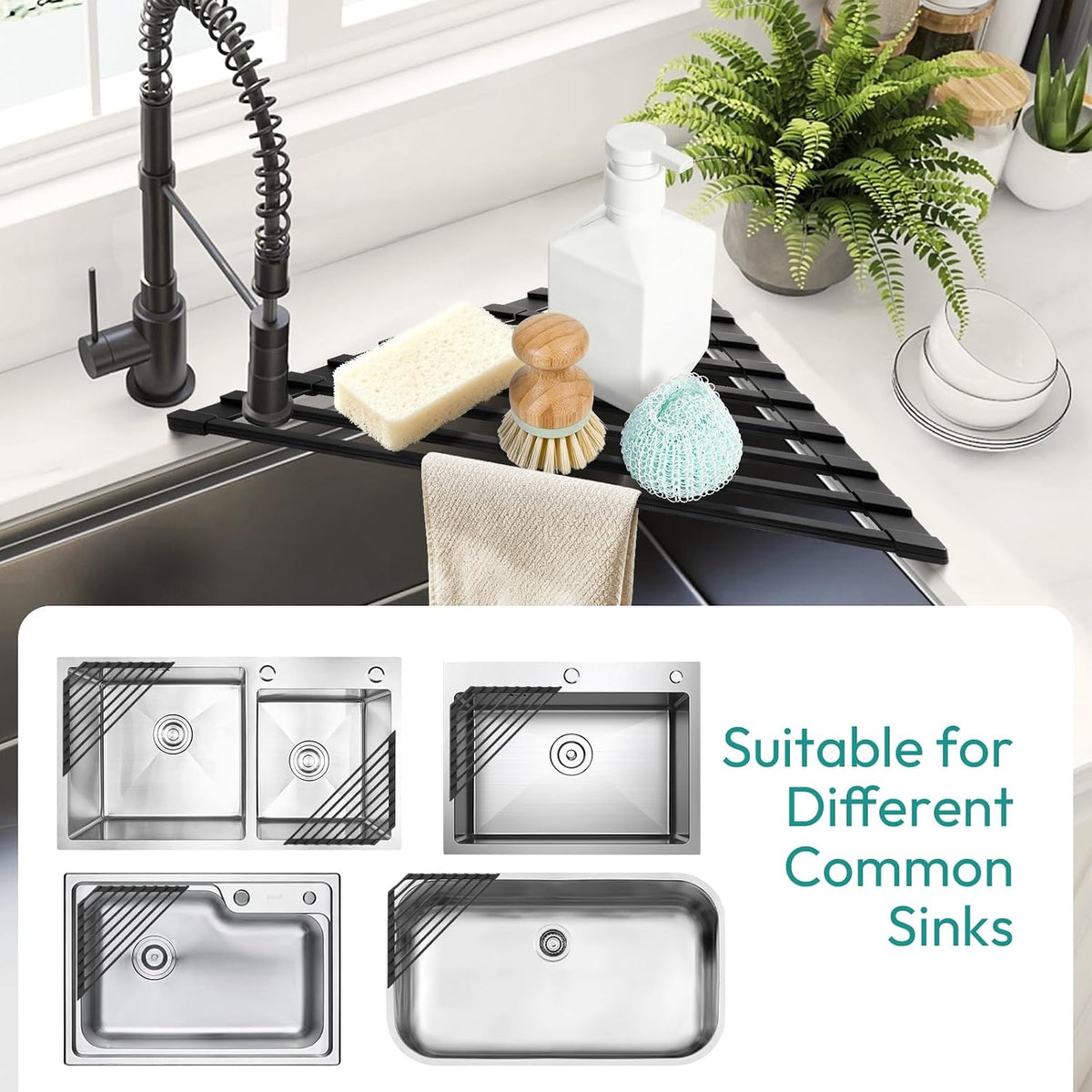 Roll Up Dish Drying Rack Over the Sink 12.5"-21.6" Expandable