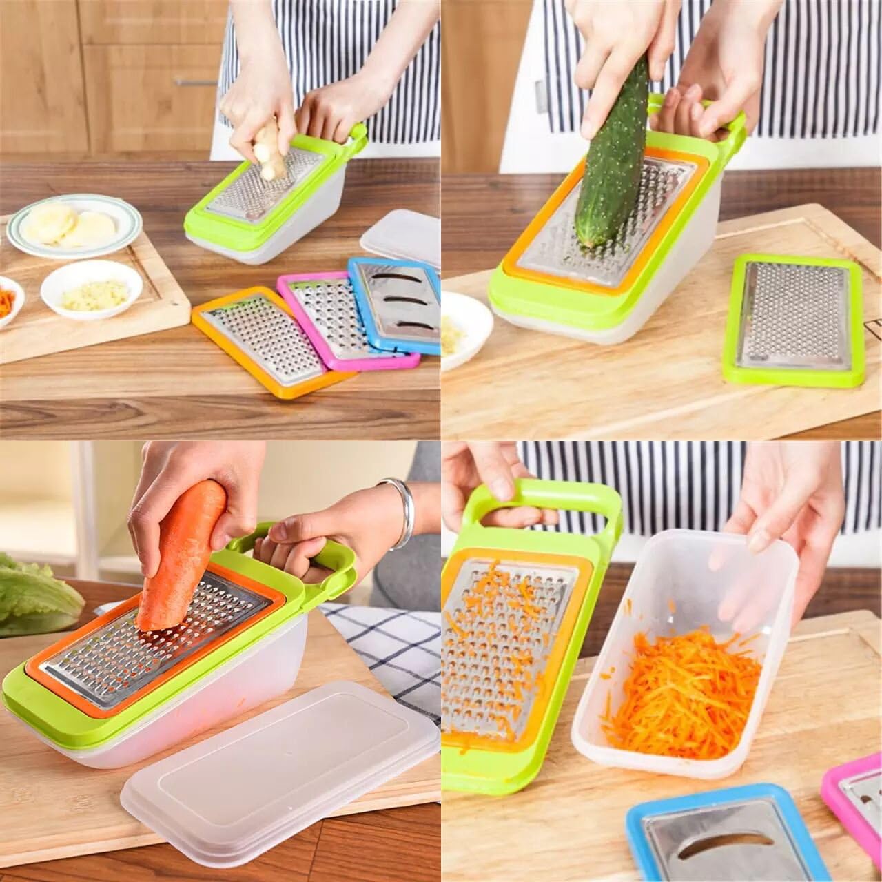 Stainless Steel Zester Grater, Zest/Slice Citrus & Lemon Cheese Potatoes, Fruit & Vegetables- Non-Slip Rubber Handle (4 in 1,Red)