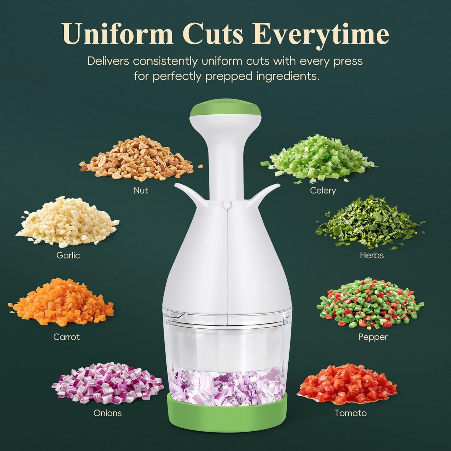 Vegetable Chopper, Manual Food Chopper for Onion, Garlic, Nuts and Veggies, Hand-Powered Vegetable Cutter, Dishwasher Safe, Stainless Steel Blades