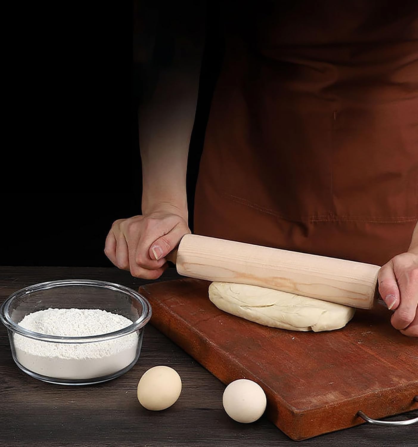 Wooden Rolling Pin, 16.5 Inch Drum and Handle Could Rotate Relatively for Kneading Dough of Baking Bread, Pizza, Cookie, Cake and Noodles (42cm)