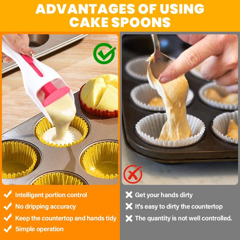 2pcs Cupcake Scoop Batter Dispenser Cake Pastry Spatula Spoon Cupcakes Shovel with One-Touch Sliding Button Cake Batter Distribution Too(COLOR:white)