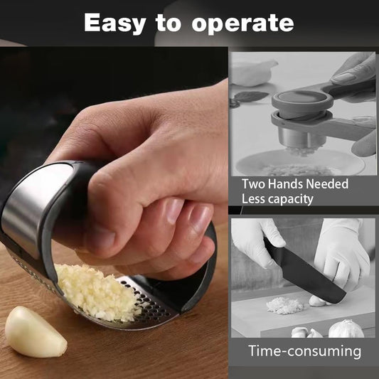 Garlic Press Rocker,New Stainless Steel Garlic Mincer Garlic Crusher Set,3-in-1 Garlic Crusher,Peeler with Cleaning Brush,Easy Squeeze Rocker Design for Smashing Garlic Kitchen Gadget