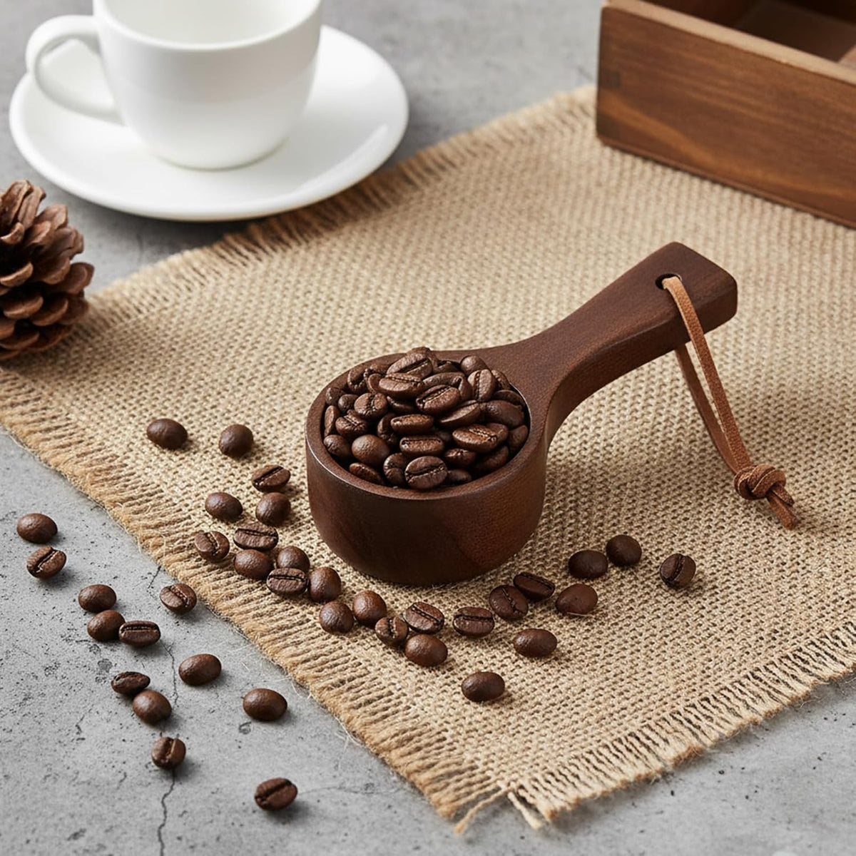 Wooden Coffee Scoop, Small Wooden Spoons, Short Handle Wood Measuring Cups with Lanyard, Wooden Measuring Cups Wood for Jars Containers, Sugar, Pantry Canisters, Laundry Detergent