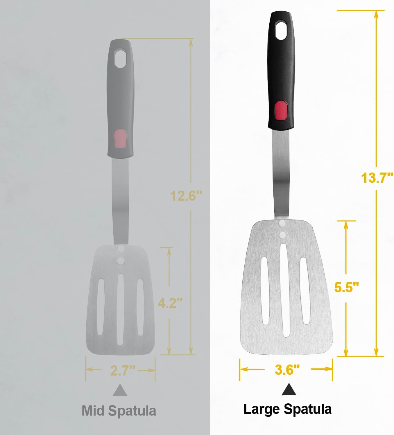 Stainless Steel Spatula, Flexible Metal Slotted Turner for Cast Iron Skillet, Thin Blade and Heat Resistant Silicone Handle, Great for Egg, Cookie, Meat, Crep, Small