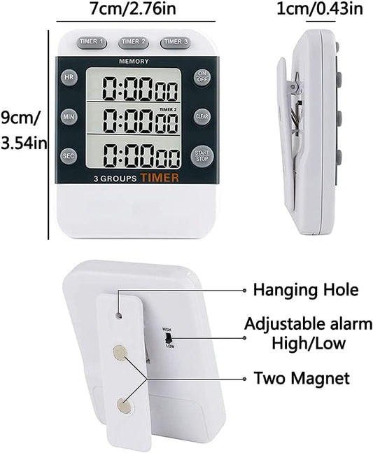 Digital Dual Kitchen Timer, Multiple Channels Countdown Timer | 3-Groups Triple Timer with Magnet-Back Memory-Preset Large Display Adjustable Volume, 3A Battery Included, Ideal for Cooking