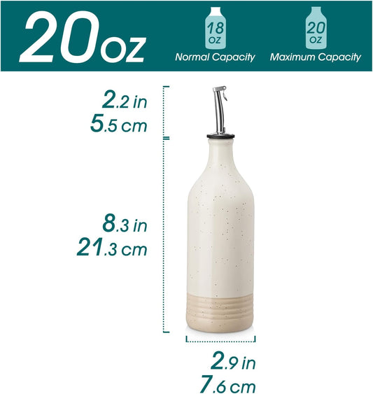 20 Oz Ceramic Olive Oil Dispenser Bottle, Oil and Vinegar, Cream | Drip Free Spout and Airtight Seal, Handcrafted Ceramic with Unique Rustic Design, Versatile for Oil, Vinegar, and Dressings