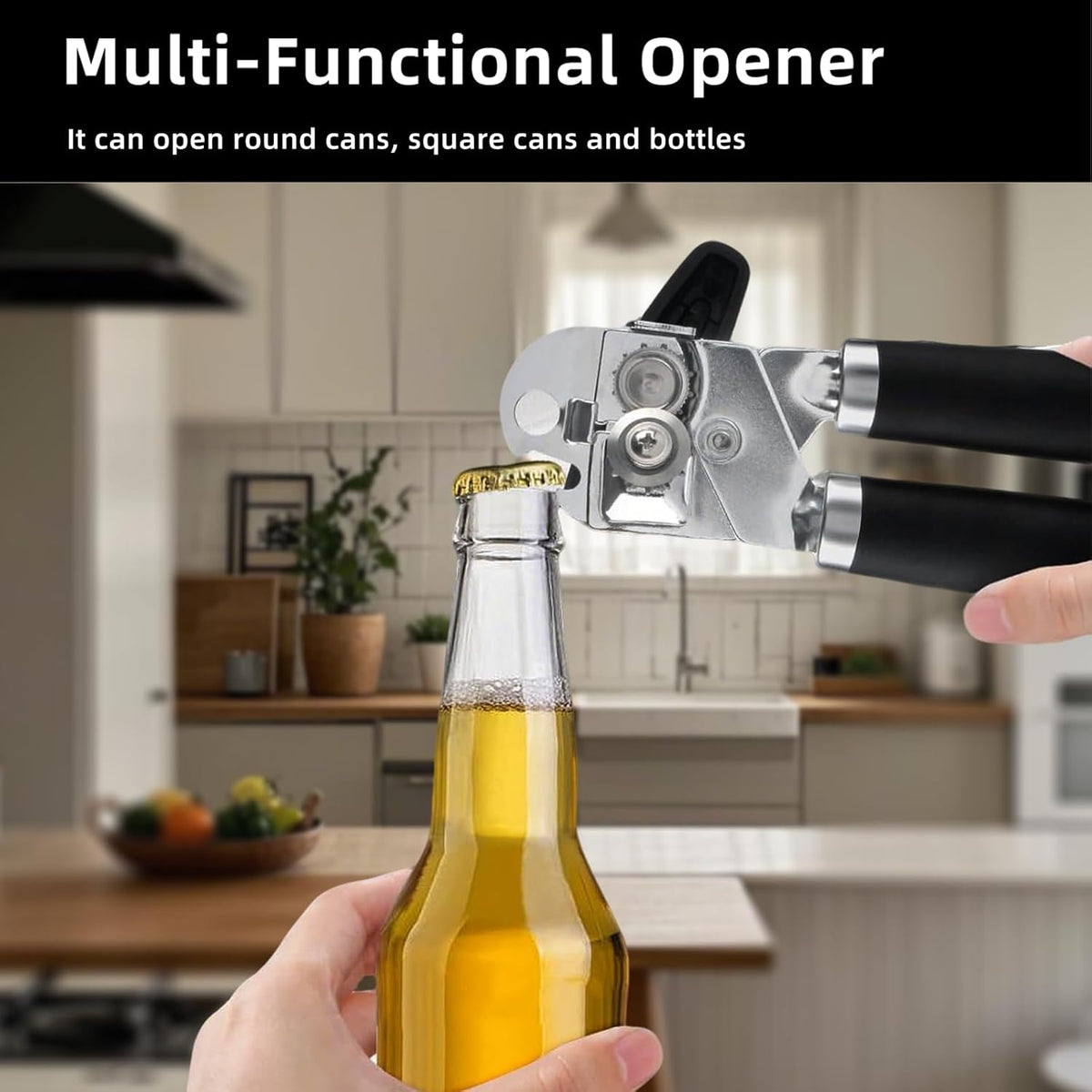 Can Opener Manual with Smooth Edge - Heavy Duty Stainless Steel Handheld Opener for Seniors, Opens Cans & Jars, Ergonomic Grip, Easy Clean (Abre Latas/Abridor de Latas)