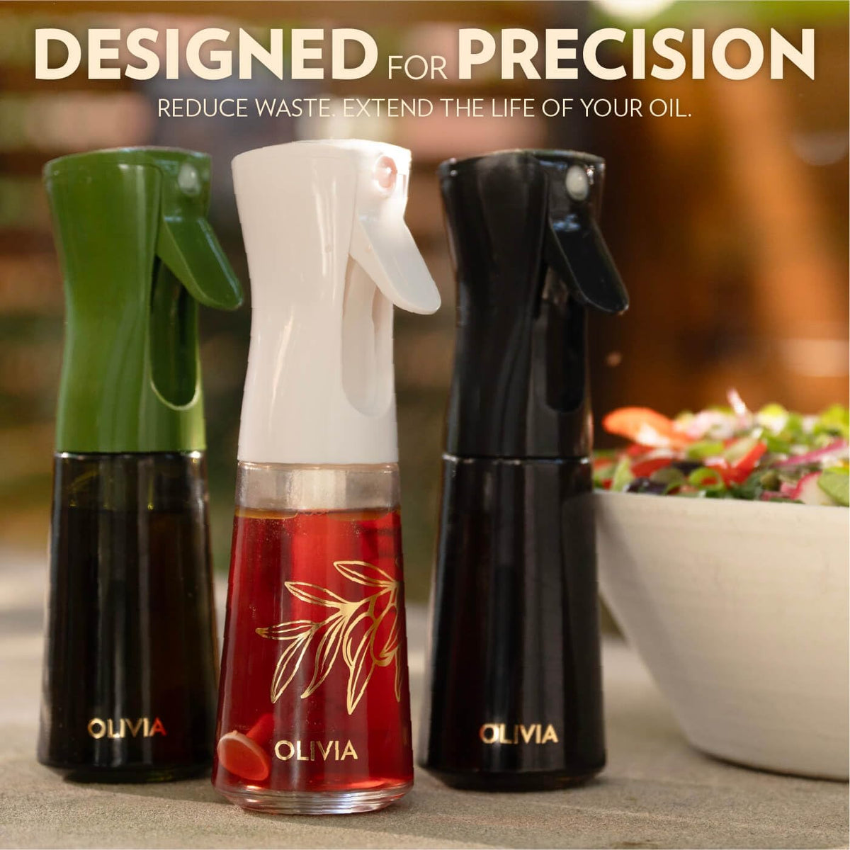 OLIVIA SIGNATURE Oil Sprayer for Cooking, 200ml Glass, Green/Gold