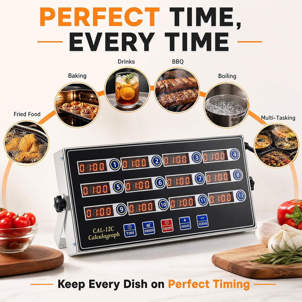 1 Pack Commercial Digital Kitchen Timer for Cooking, 8 Channel