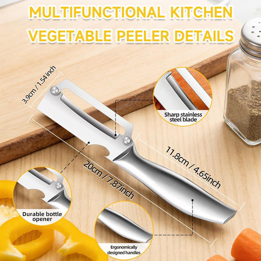 Heavy Duty Peeler-Zero‑Flex, Low‑Noise Blade for Hard‑Skin Produce | 2mm Forged Steel, Wide Arched Blade, Glide‑Edge, Anti‑Clog Slope, Ergonomic Metal Grip – Right‑Hand, Not for Apples/Potatoes