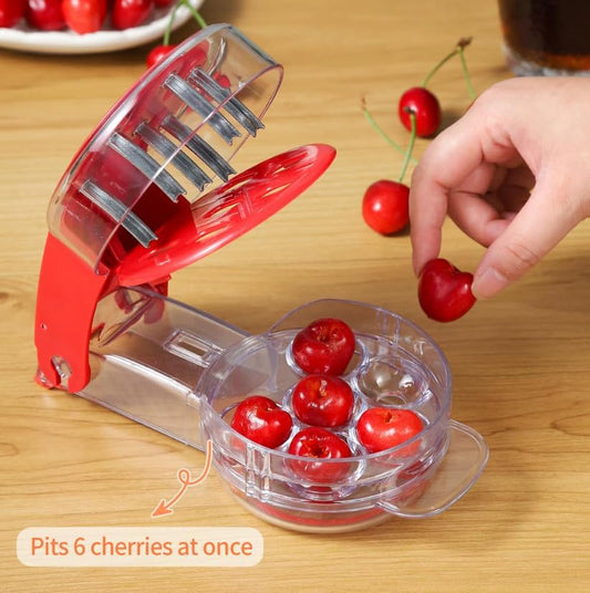 Cherry Pitter Tool - 6 Cherry Multi Pitter, Cherry Seed Remover & Cherry Pit Remover Tool, Stainless Steel Cherry Corer for Large Batch Prep, Baking, Canning & Olives
