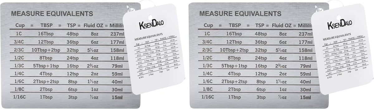 Measurement Conversion Chart with Strong Magnet Backing, Stainless Measurement Conversions For Cups, Tablespoons, Teaspoons, Fluid Oz and Milliliters,Silver