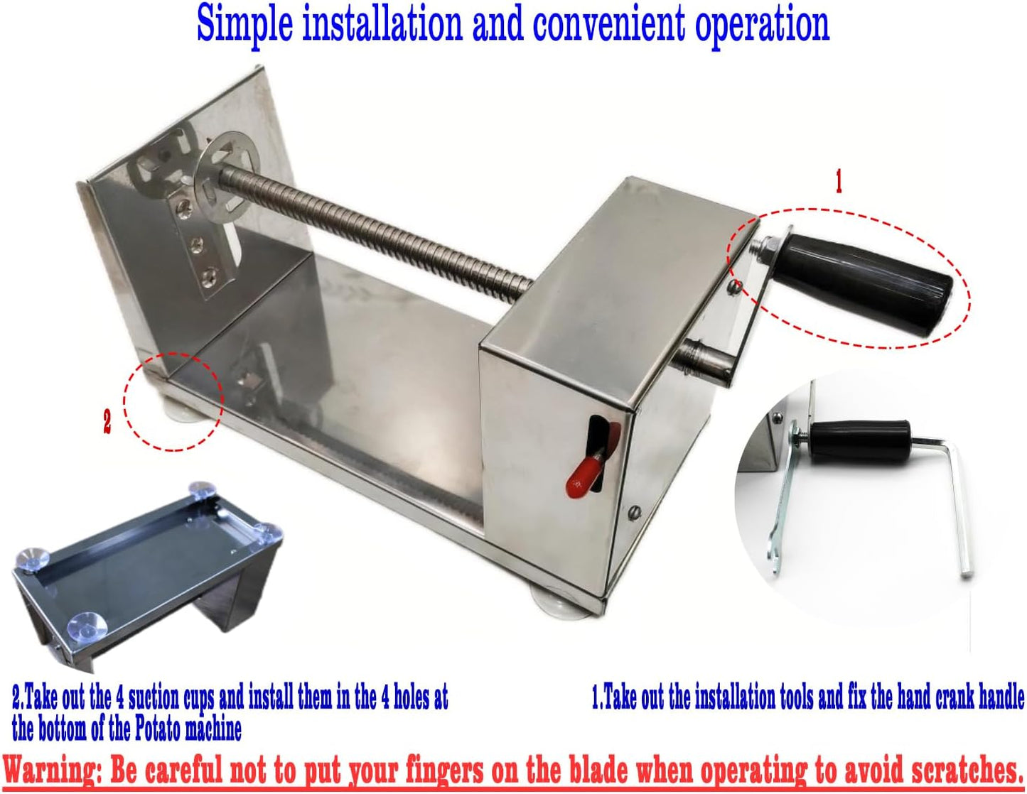 Potato Machine,Suction Cup Type Potato Spiral Slicer,Twisted Potato Slicer Spiral,Manual Tornado Spiral Stainless Steel French Fries Cucumbers Carrots Diy Bbq Cutter,Comes With 50 Bbq Bamboo Skewers.