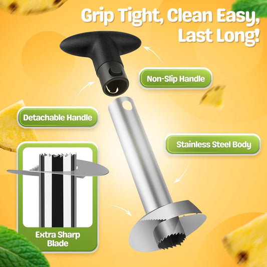 Pineapple Corer Slicer Peeler, Stainless Steel Eye Remover Decorer Wedger Cutter, Spiral Cutting Tools with Metal Blade, Non-Slip Grip for Fruit Rings, Home Kitchen Restaurant Chef Use