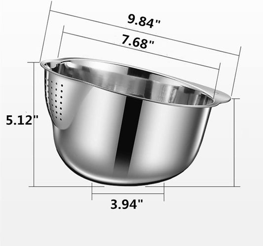 Lavvi Stainless Steel Rice Washing Bowl Versatile 3 in 1 Colander Strainer for Kitchen Vegetables Fruits Silver 9.84 in