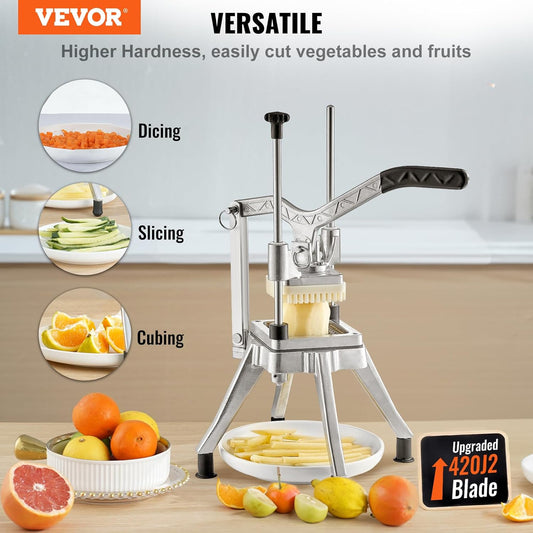 Commercial Vegetable Chopper w/ 4 Replacement Blades, Stainless Steel French Fry Cutter Potato Dicer & Fruit Slicer for Restaurants & Home Kitchen