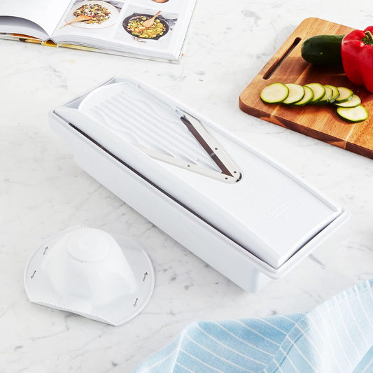 V-Prep™ Mandoline Slicer – Versatile Kitchen Slicer for Julienne, Shred, Cube & Slice – Includes Multi-Function Bowl & Safety Holder – Essential Kitchen Gadget – White
