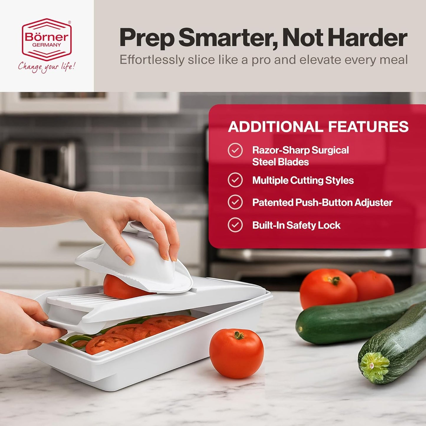 V-Prep™ Mandoline Slicer – Versatile Kitchen Slicer for Julienne, Shred, Cube & Slice – Includes Multi-Function Bowl & Safety Holder – Essential Kitchen Gadget – White
