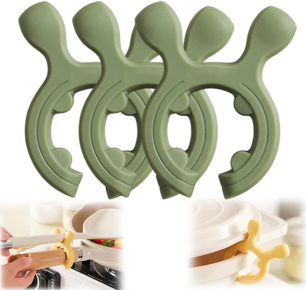 Multifunction Silicone Pot Handle Spatula Rack, 2026 Non-Slip Spoon Holder Stove Organizer Kitchen Gadgets, Steam Releaser,Utensil Anti Scalding Pot Clip for Cooking Accessories (1, Green)