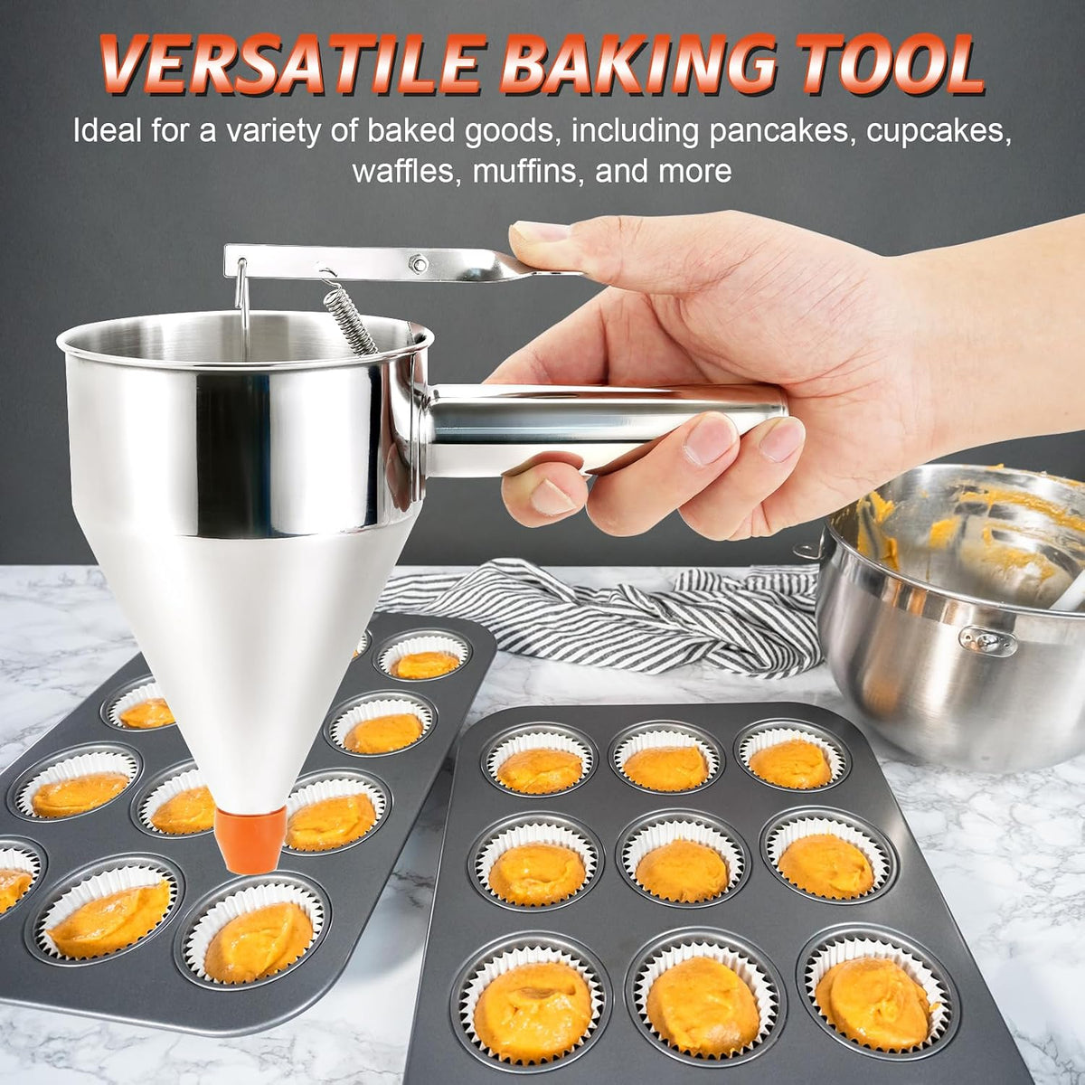 40OZ Stainless Steel Pancake Batter Dispenser with Stand & Nozzles