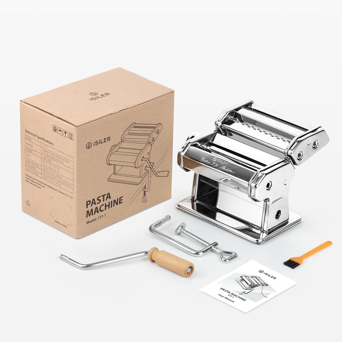 3-in-1 Pasta Maker, 9 Thickness Settings, Dough Rollers & 2 Size Cutters | Stainless Steel Construction, Sturdy & Durable, Easy to Clean, Rust-Resistant