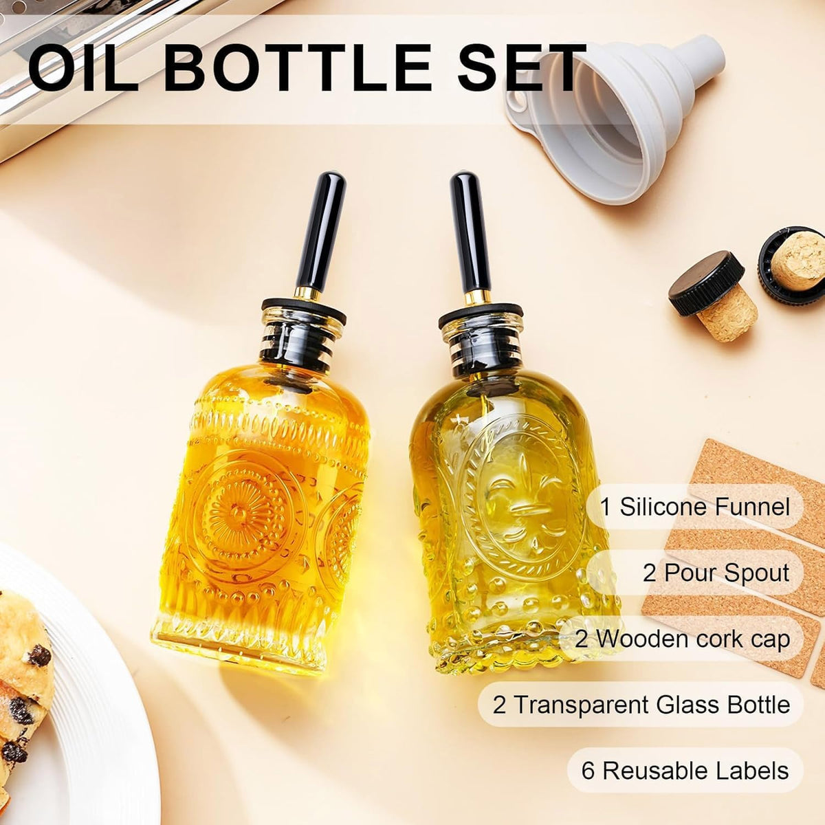Glass Olive Oil Dispenser Bottle, Small 7oz, Metal Spout
