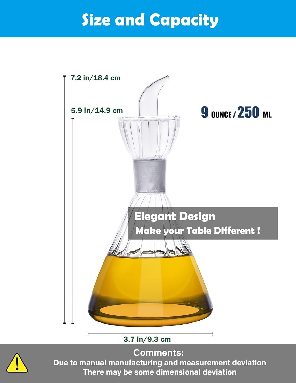 4 oz/125 ml Clear Glass Olive Oil Dispenser Bottle - Oil & Vinegar Cruet with Pourers and NO Funnel Needed - Olive Oil Carafe Decanter for Kitchen and BBQ Olive Oil Dispenser Bottle