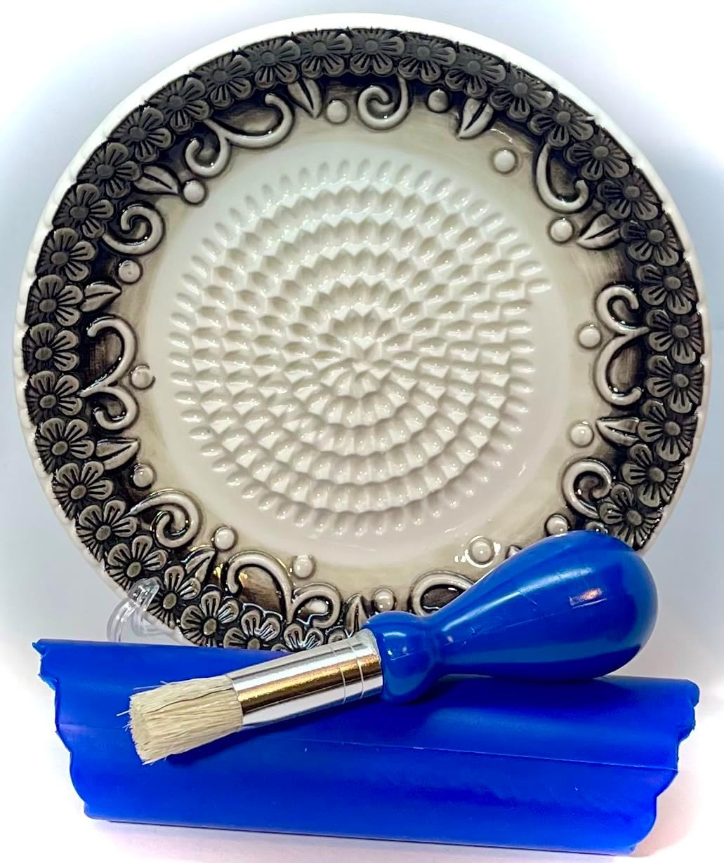 Premium Ceramic Garlic Grater Plate Set - Black Embossed
