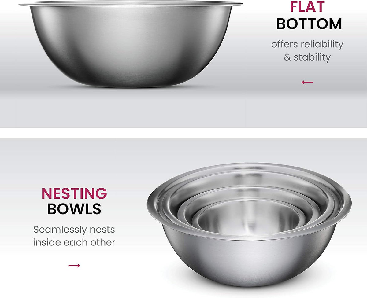 Stainless Steel Mixing Bowls Set, Dishwasher Safe, 6 Piece Metal Mixing Bowls For Kitchen, Nesting, Large, Small, Big Food Prep, Cooking, Baking