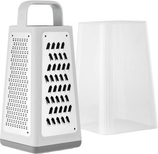 Z-Cut Tower Multifunctional Box Grater, Faster Grating Technology, Cheese Grater, Zester, Garlic grater, Slicer, Rasp Grater and more, Gray