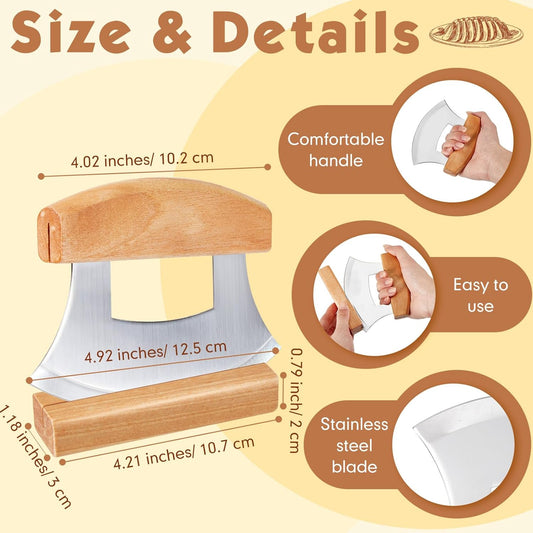 2 Pcs Mezzaluna Ulu Knife and Cutting Board Set Rocker Chopper Slicer Cutter with Stand Cutting Board Mezzaluna Chopper Alaskan Ulu Knife Kit for Onion Vegetable Mincing Tool(Wood)