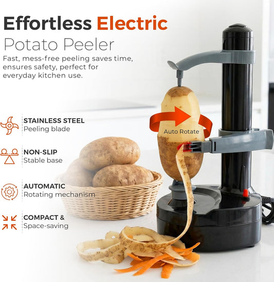 Electric Potato Peeler with 13 Blades, Automatic Rotating Vegetable & Fruit Peeler Machine, Hands-Free Peeler for Potatoes, Apples & More Kitchen Gadgets (Black)
