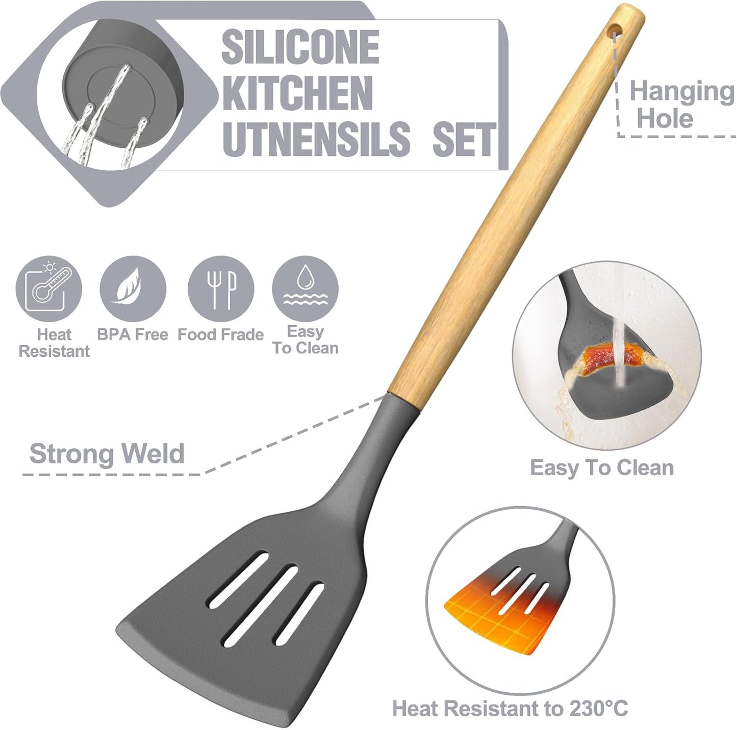 Food Grade Thickened Silicone (Stainless Steel Core) Kitchen Gadgets Tools Set - Kitchen Cooking Utensils Set, Heat Resistant Kitchen Spatula Tools Set