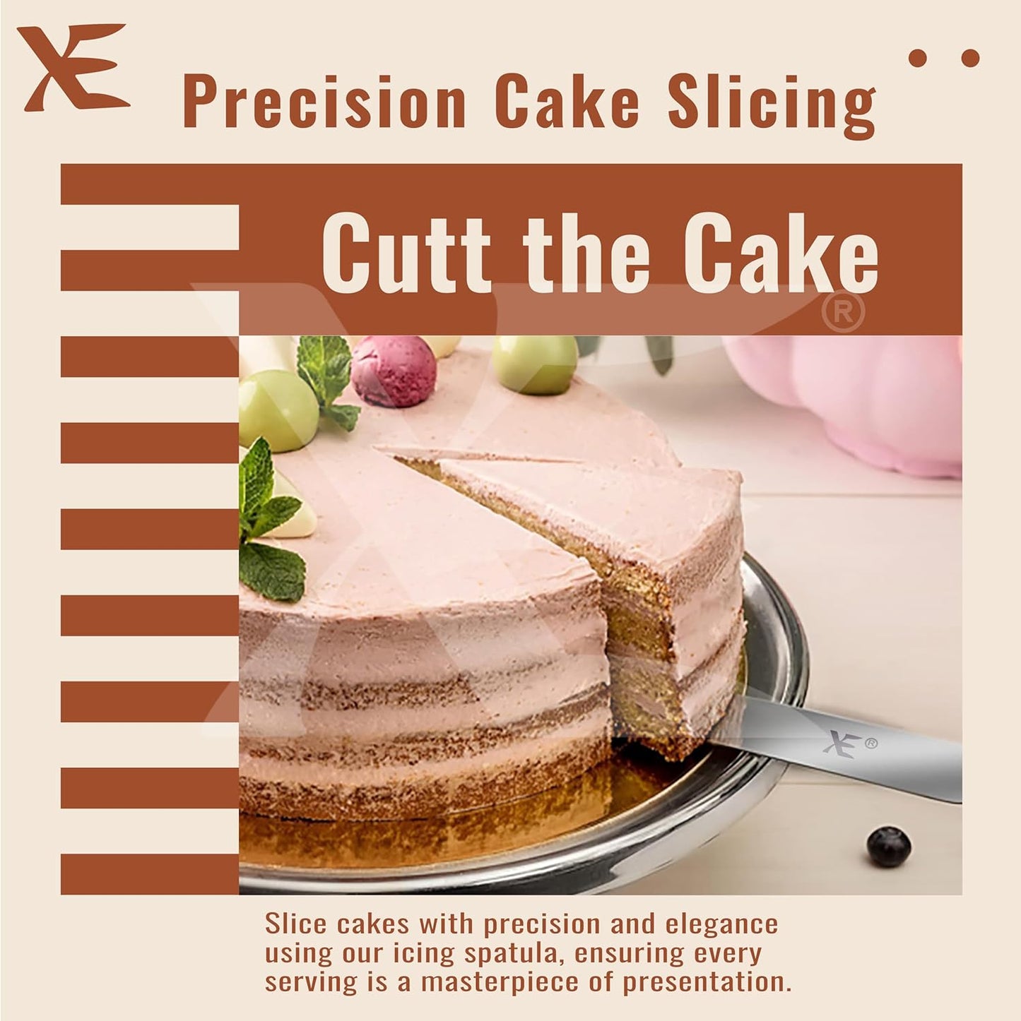 XE Cake Icing Spatula – 21cm Stainless steel Angled Palette Knife with Non-Slip Wooden Handle, Ideal Frosting spatula for Pastry & Cakes, Offset Spatula for Decorating Desserts