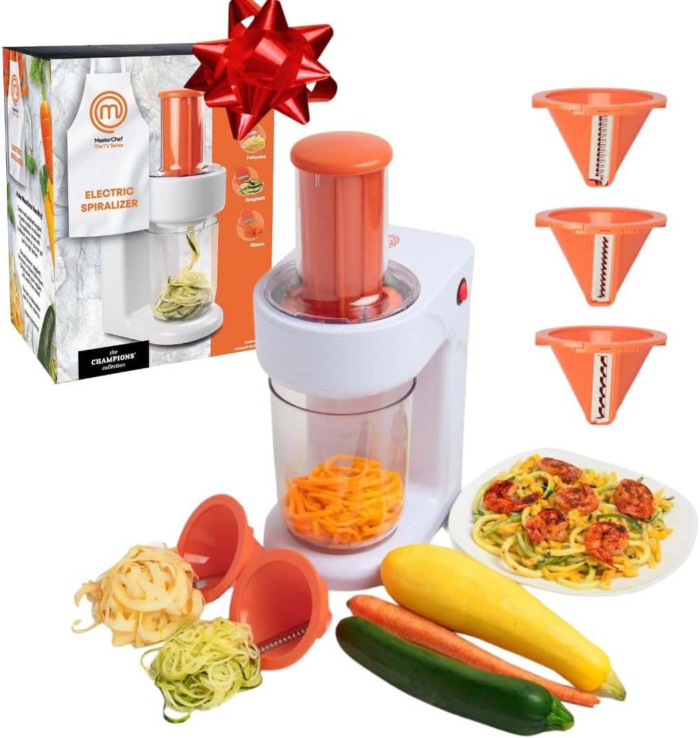 Electric Spiralizer- 3in1 Vegetable Noodle, Homemade Pasta Maker | Low Carb, Keto, Vegan, Gluten Free- Zoodle Zucchini Veggie Slicer & XL Hopper, FREE Recipes- Quick Healthy Meal Prep Gift
