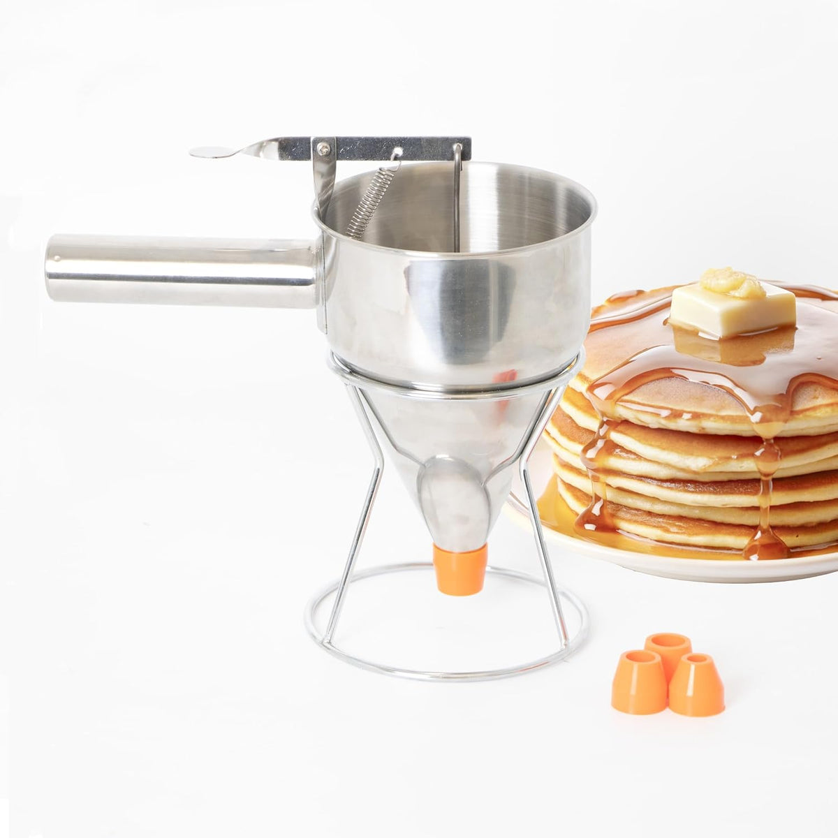 Stainless Steel Batter Dispenser with Stand, Effortless Pancake, Waffle, and Crepe Batter Dispensing