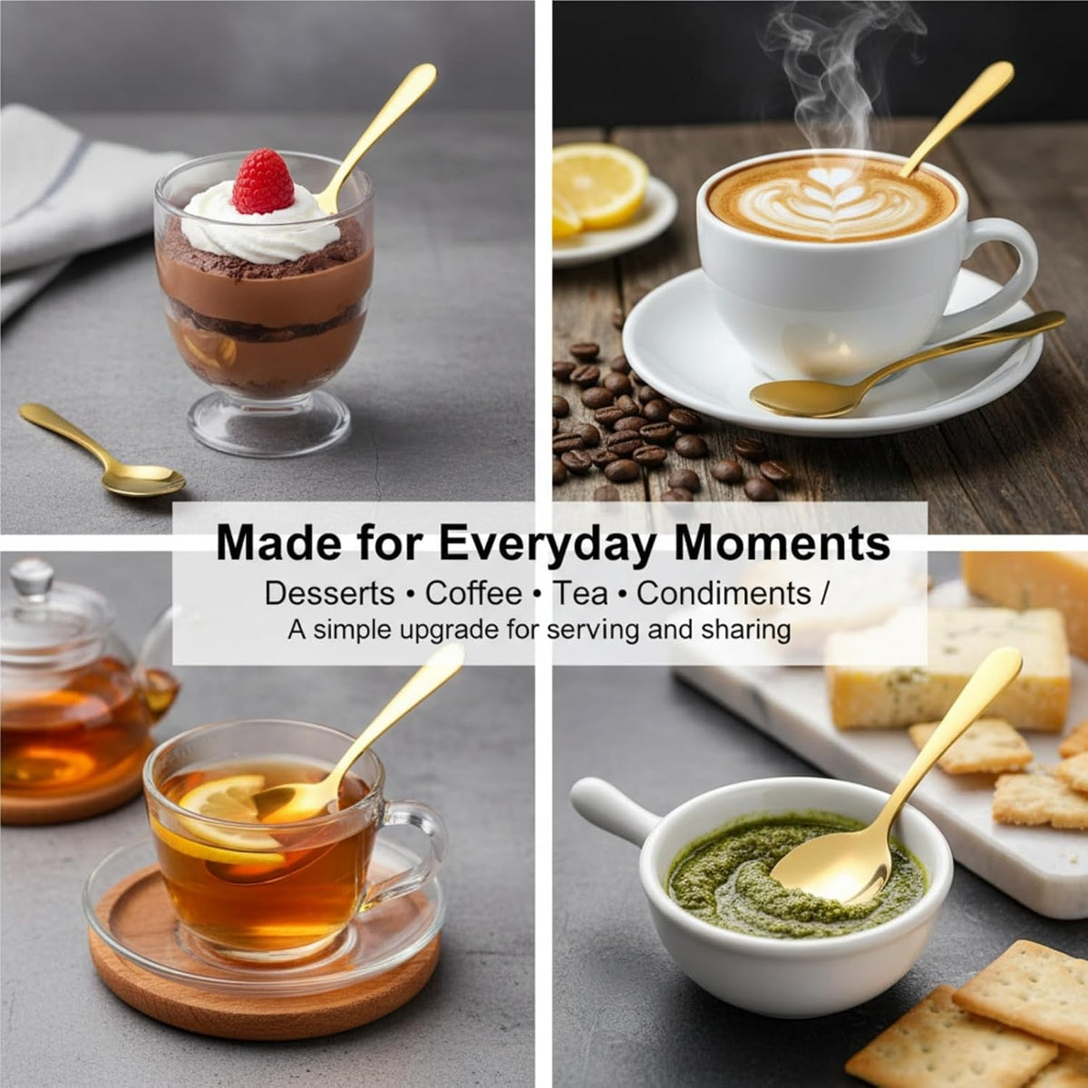 6-Piece Small Stainless Steel Spice Spoons - Canister Scoops for Condiments, Honey, Coffee, Tea, Salt, Jam, Mustard & Ice Cream
