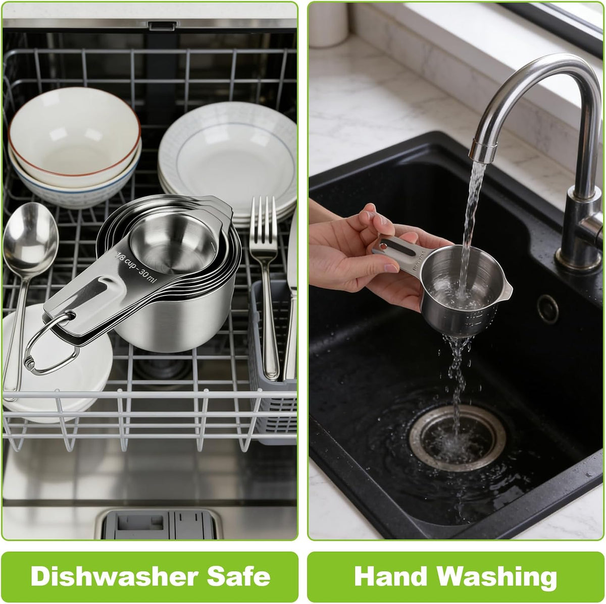 7 Pcs Gold Measuring Cups Stainless Steel, Nesting Metal Measuring Cups with Markings & Ring, Stackable Measure Cups Spoons Set for Cooking Baking Supplies, Kitchen Utensils for Dry Liquid Ingredients