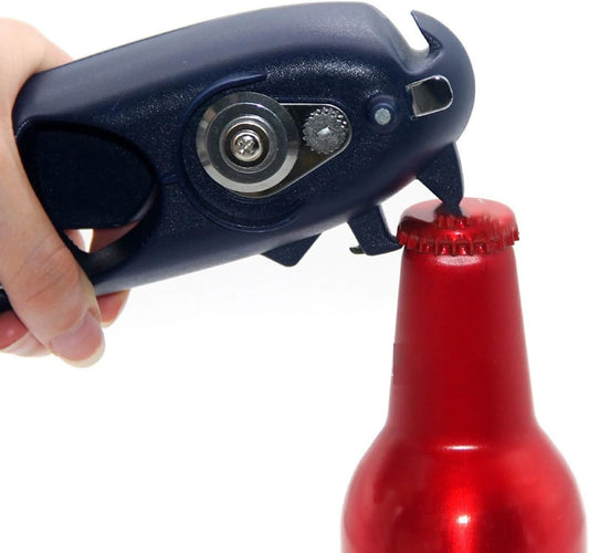 Can Opener 8-in-1 .Multi-functional manual Bottle Opener; hand-cranked Can Opener.Heavy Duty Can Opener Good Grips Anti-slip Hand Grip Stainless Steel and Easy to Use(Blue)