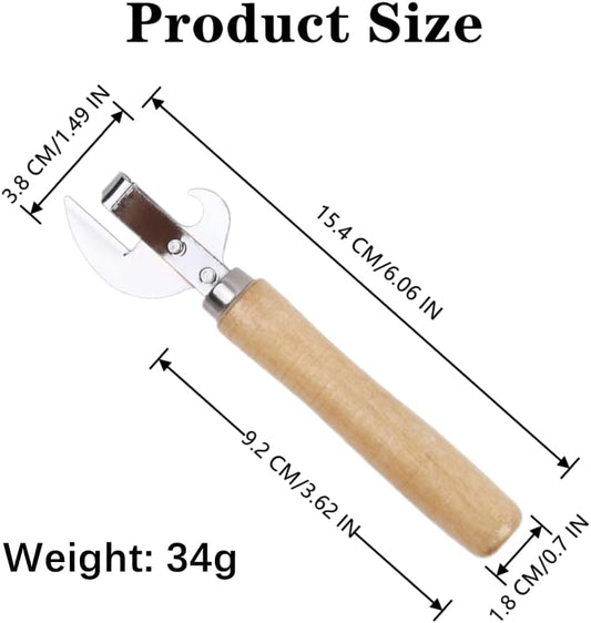 2 PCS Can Opener Vintage Can Opener Manual Can Opener Wooden Handle Bottle Opener Manual Side Cut Stainless Steel Traditional Stab Can & Tin Opener and Corkscrew for Restaurant Home Camping