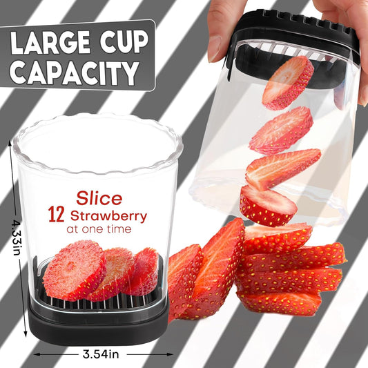 Creative Strawberry Slicer, Detachable Cutter with Push Plate (Black)